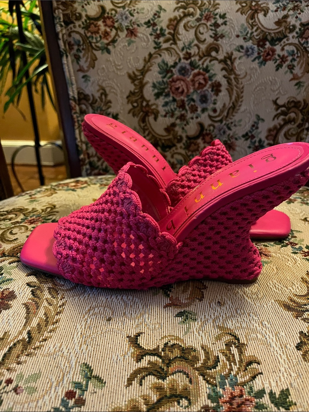 Gianni Bini Hot Pink Woven Mule Heels